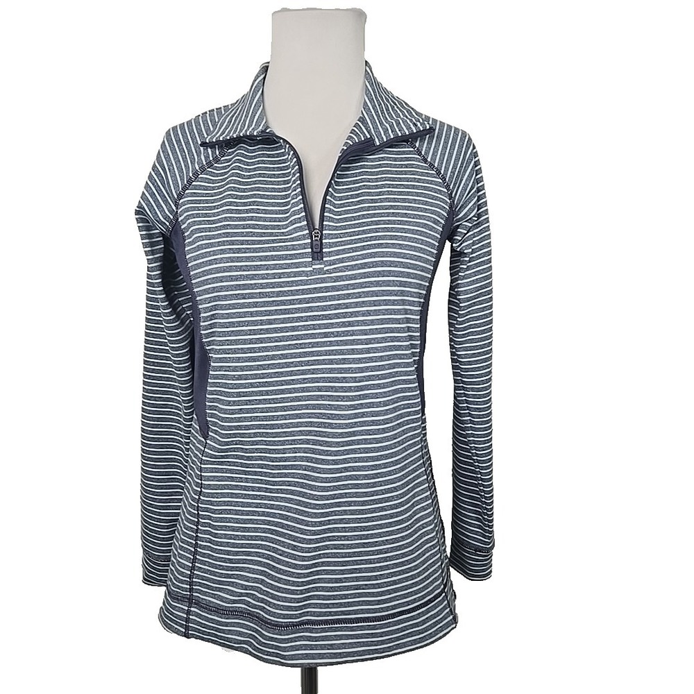 T by Talbots Blue Stripe 1/4 Zip Long Sleeve Pullover Active Top Size XS  UPF 50